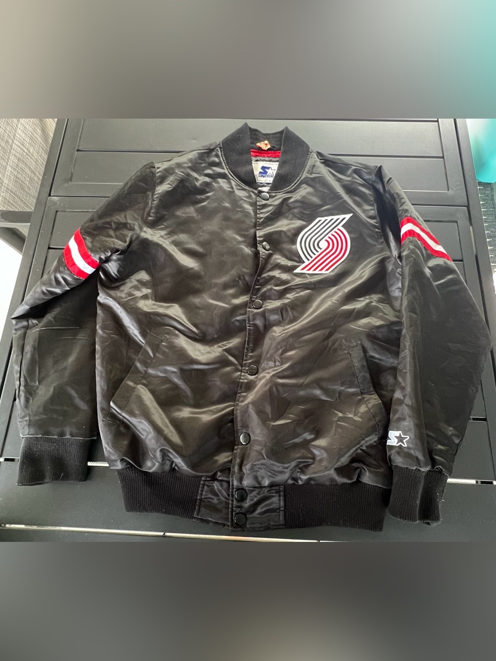 Starter Portland Trail Blazers Black Satin Varsity Full-Snap Jacket Size L